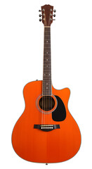 Obraz premium Glossy Orange Acoustic Guitar, isolated on white or transparent background. PNG