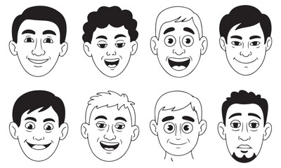 Set of Cartoon Smiling Faces Fool Vector Icons