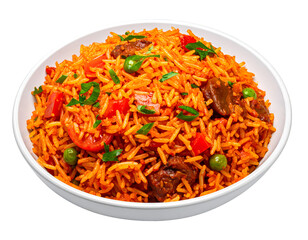 delicious jollof rice. spicy tomato rice dish isolated on transparent png