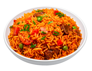 delicious jollof rice. spicy tomato rice dish isolated on transparent png