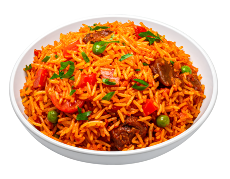 delicious jollof rice. spicy tomato rice dish isolated on transparent png