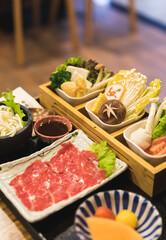 Japanese Hotpot Ingredients and Broth Arrangement