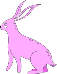 A pink cartoon rabbit facing left