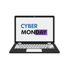 Laptop displaying cyber monday text festive sale promotion advertisement vector