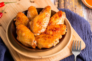 Crispy Chicken Wings Popular Snack Closeup