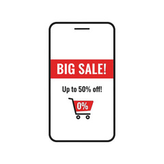 Mobile phone big sale up to 50 percent off shopping cart discount promotion vector