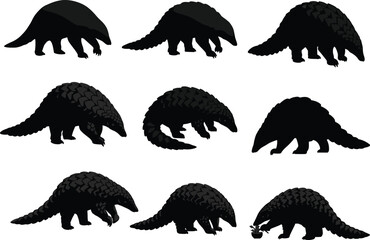 pangolin silhouette, animal vector, wildlife clipart, flat vector, scaly mammal, black pangolin, animal silhouette, exotic species, nature icon, endangered wildlife