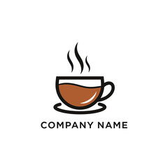 Obraz premium Minimalist Hot Coffee Cup Logo Design with Steam.