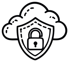 Cloud data security icon with a lock and protective shield