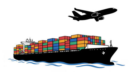 Cargo ship with containers below plane