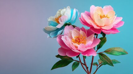 Vibrant pastel peonies against a soft gradient