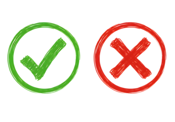 Yes or No - Green Checkmark and Red Cross Symbols for Correct and Incorrect Answers
