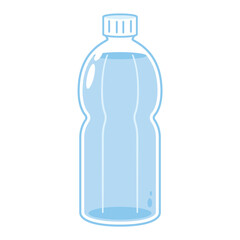 Bottle of drinking water. Reusable clean water tank with black silhouette, plastic liquid container.