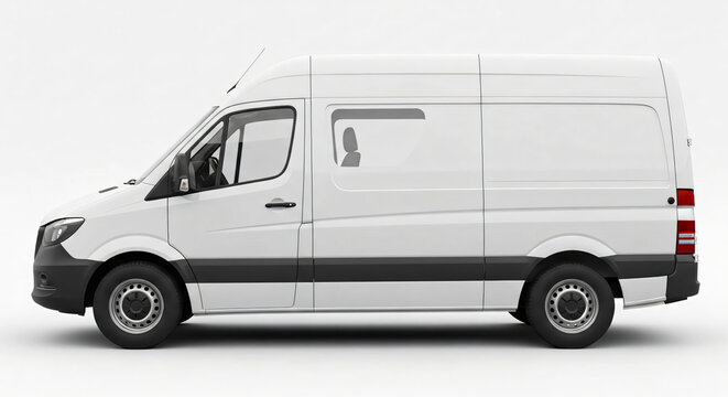 Modern White Cargo Van Commercial Delivery Vehicle Isolated on White Background Ready for Fleet Branding
