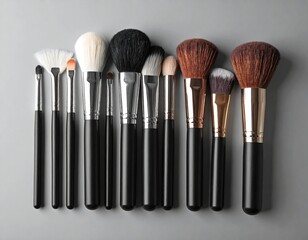 Diverse makeup brushes arranged neatly