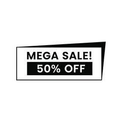 Mega sale 50 percent off discount offer label graphic design vector