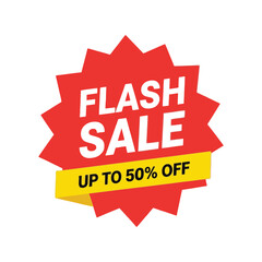 Flash sale up to 50 percent off red starburst discount promotion banner vector