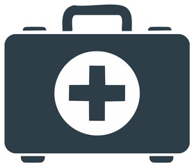 Obraz premium Dark Blue First Aid Kit Icon with White Medical Cross Symbol for Emergency Healthcare