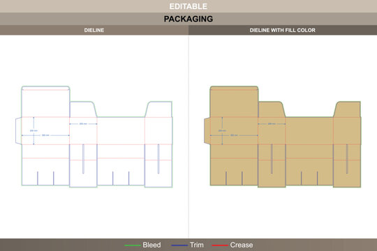 Six pack carrier box packaging template with compartments for bottles including detailed carton dieline and structural die line for retail packaging
