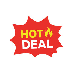 Exploding red hot deal sign with fire icon for sale promotion vector