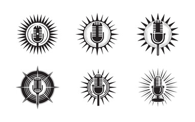 Vintage Microphone Icons with Sunburst Design. Microphone icon symbol. Vector eps 10