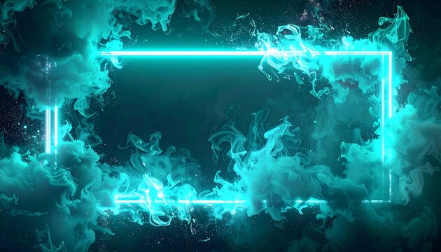 Abstract neon frame with swirling smoke