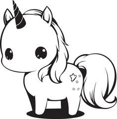 Cute Unicorn Illustration: A whimsical illustration of a cute unicorn with big eyes, a horn, and a flowing mane and tail, perfect for adding a touch of magic to any design.