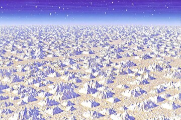 Celestial, snowy landscape of repeating hills