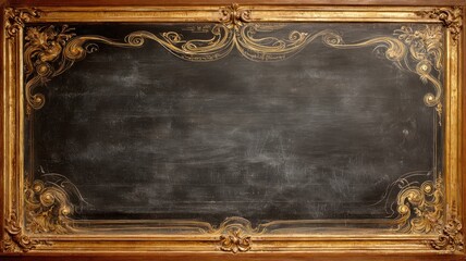 アンティークな装飾が施された黒板。装飾デザインや背景素材に最適な黒板画像。
