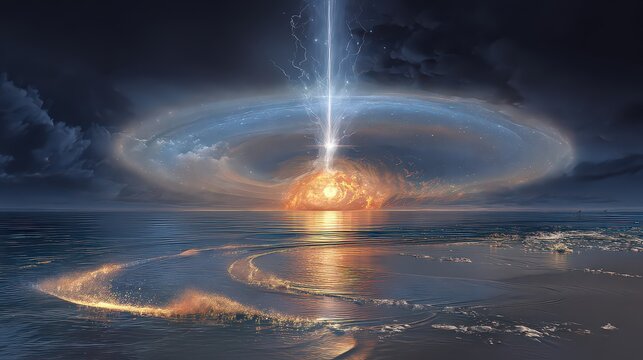 Cosmic Explosion Over Cityscape At Night