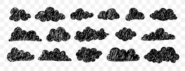 Sketchy crayon clouds on chalkboard texture. Playful sky elements for school or baby shower decor. Vector illustration.