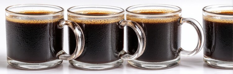 Four espresso cups of dark coffee