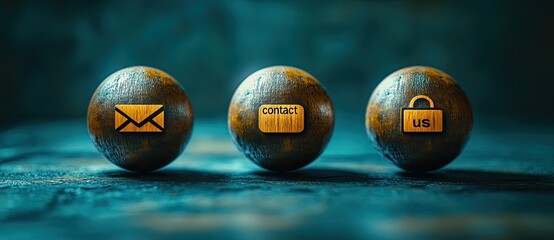 Three metallic spheres with contact icons