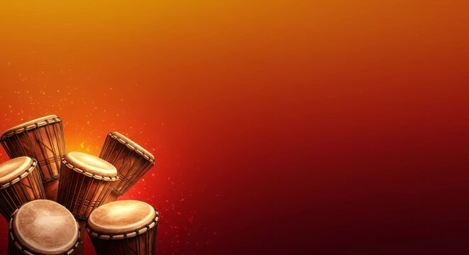 Sauti za Busara Tanzania banner background, Swahili drums on glowing gradient 