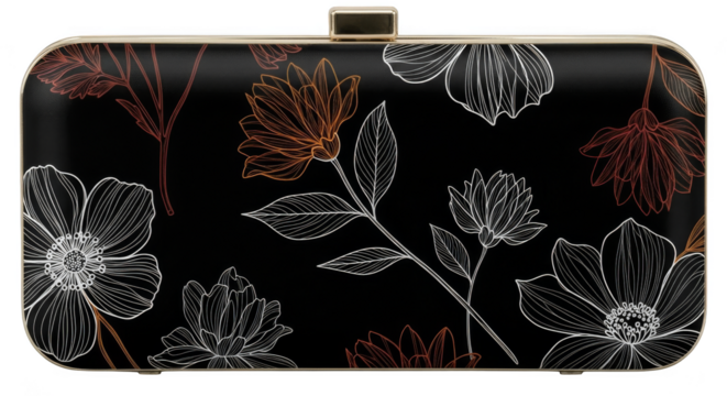 Elegant clutch featuring floral line art