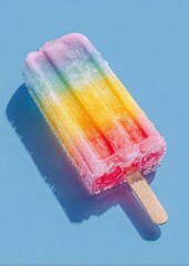 Vibrant rainbow popsicle on light blue background