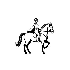 Black and white line art of a beautiful woman with perfect body riding horse elegant minimalist illustration
