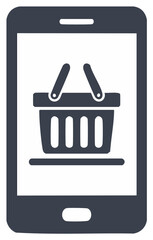 E-commerce concept with a shopping basket on a mobile phone screen vector icon