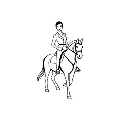 Black and white line art of a beautiful woman with perfect body riding horse elegant minimalist illustration