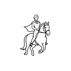 Black and white line art of a beautiful woman with perfect body riding horse elegant minimalist illustration