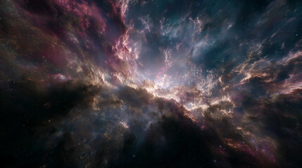 Fototapeta premium 神秘的な光が差し込む壮大な宇宙の銀河と星雲