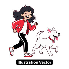 Happy young girl with her dog enjoying a brisk run outdoors, embracing an active lifestyle together