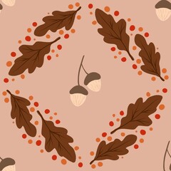 Autum Winter Pattern Background Illustration For Cover, Banner, Notes. Fall Winter Aesthetic Background.  Plant And Flower Pattern Background.