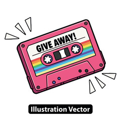Fototapeta premium Retro pink audio cassette tape with 'GIVE AWAY!' text and rainbow detail, pop art style