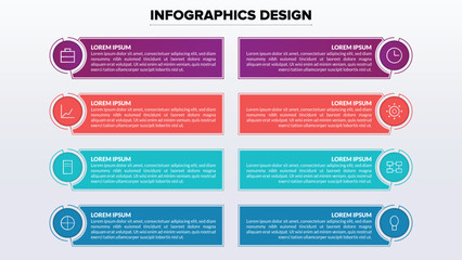 Versatile 8-point comparison infographic organized in two columns, offering an editable vector template for listing product features, services, or side-by-side data analysis