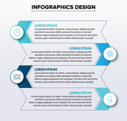 Modern 4-step process flow infographic using chevron arrow shapes, creating a dynamic and editable vector template for project milestones, workflow diagrams, or business growth