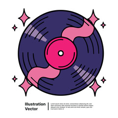 Vintage Vinyl Record Illustration A Retro Design with Pink Accents and Sparkling Details