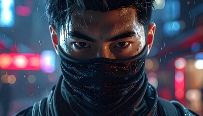 Close-up of a man in a city at night