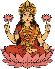 Elegant Digital Drawing of Goddess Laxmi on a Plain Background