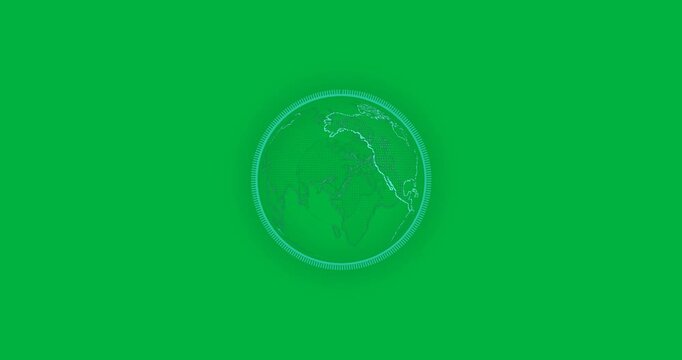 Holographic globe projecting APAC dotted outlines rotating in glowing frame, transparent background